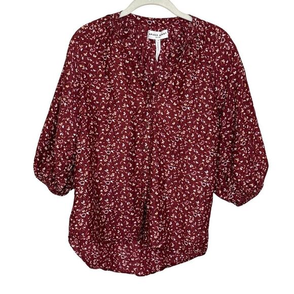 APIECE APART Blouse Top Size XS Burgundy White Mitte Floral Print Cotton Silk - Picture 1 of 8